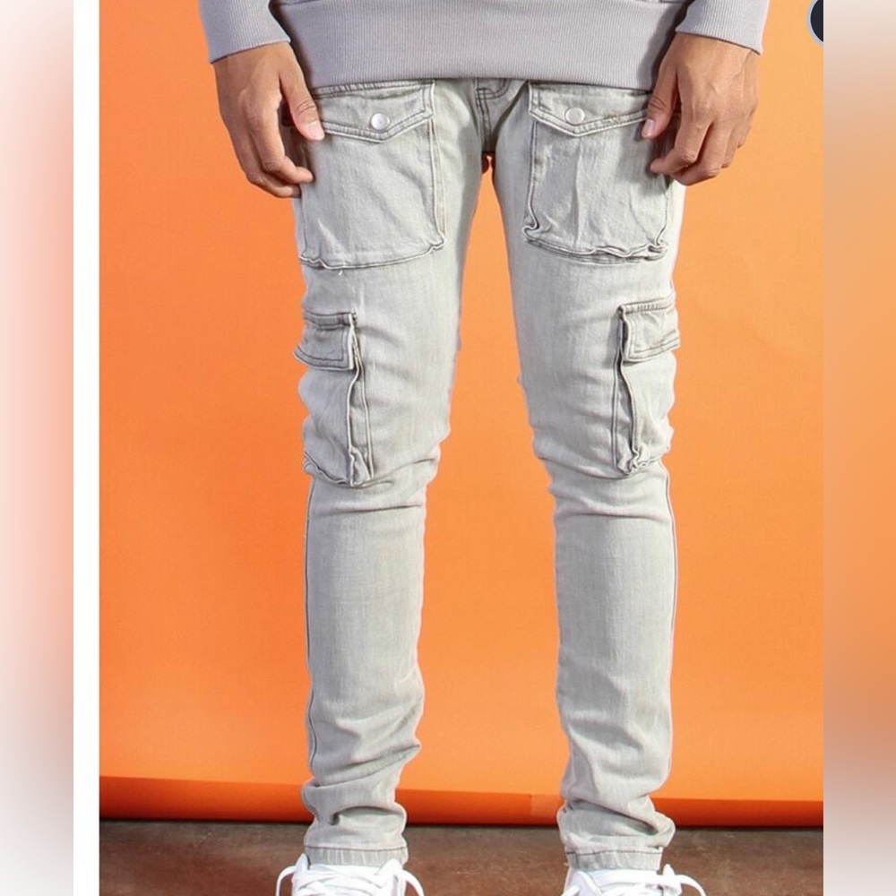 Light gray denim pocket jeans sz various - Picture 2 of 4